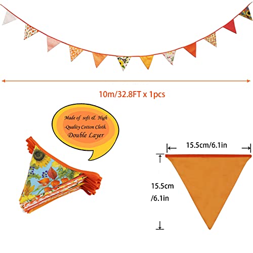 Image of Zwiebeco 32Ft Orange Fabric Bunting Banner Triangle Flags Party Decorations Cotton Floral Garland Pennant for Autumn Fall Thanksgiving Harvest Birthday Wedding Classroom Nursery Home Outdoor Garden