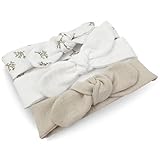 PinkZebra 3er Set Musselin-Stirnband mit Schleife für Baby bis 12 Monaten, Haarband zum Selbstbinden atmungsaktiv, Knotenband, Baby-Zubehör für Neugeborene, Beige