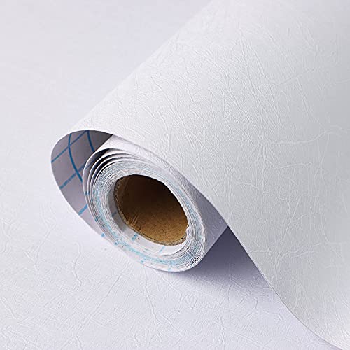 White Wallpaper Peel and Stick Wallpaper 17.7inX118.1in White Contact Paper Waterproof Self Adhesive Wallpaper Removable Wallpaper Thicken Silk Textured Wallpaper for Bedroom Shelf Cabinet Liner Decor