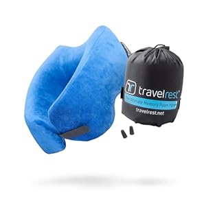 TRAVELREST Nest Memory Foam Travel Pillow/Neck Pillow – Advanced Neck Support for Long Flights – Patented Design for Optimal Relaxation – Long Travel – Unmatched Sleep – Machine Washable – Blue