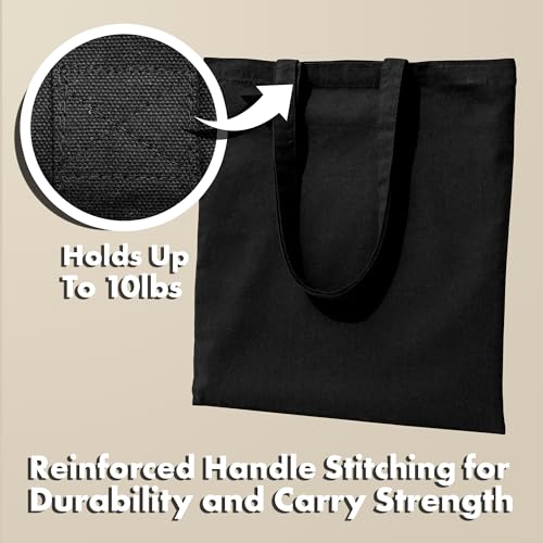 Carrywell (Not Made In China) Bulk Cotton Canvas Tote Bags, Lightweight Reusable Cloth Shopping Bag For Groceries, Promotions and Advertising, Blank Organic Cotton (1 Pack, Black) - Thumbnail 7