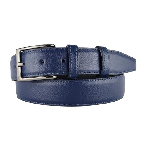 Mix Your Beauty Cinturón abombado de piel para hombre, 35 mm, fabricado en Italia, se puede acortar, turquesa, 105 - 120 cm