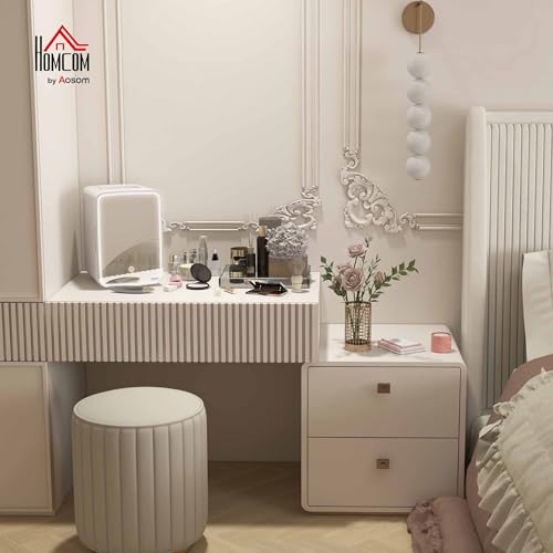HOMCOM Mini Fridge for Bedroom or Car with Dimmable LED Mirror (10L/8 Can), Cooler and Warmer, Portable Skincare Fridge, AC/DC Powered Small Refrigerator for Skincare, Beverage, Food, Cosmetics, White