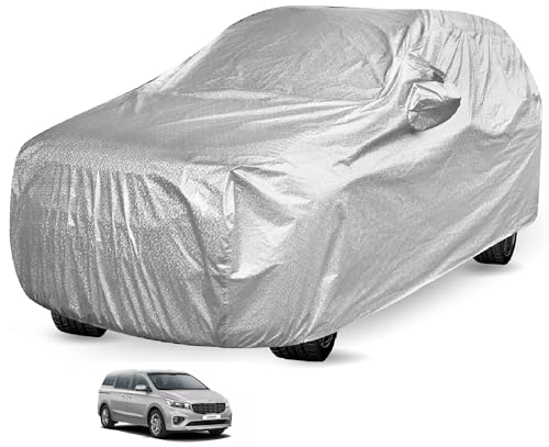 Image of Auto Hub Waterproof Car Cover Compatible with Kia Carnival with Mirror Pocket, Soft Cotton Lining, Waterproof Carnival Car Cover- Metallic Silver