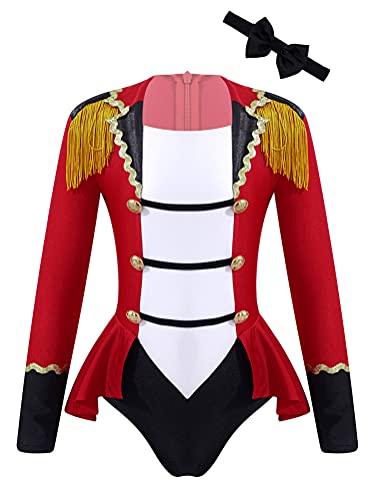Alvivi Disfraz de Maestra de Circo para Niña Disfraz de Domadora para Fiesta Navidad Halloween Maillot Manga Larga de Danza Ballet Rojo 9-10 años Cover