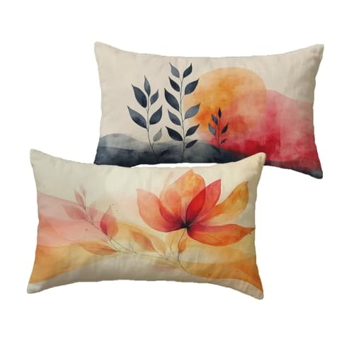 Coussin extérieur imperméable haut de gamme 50x70 aspect lin rose - 2