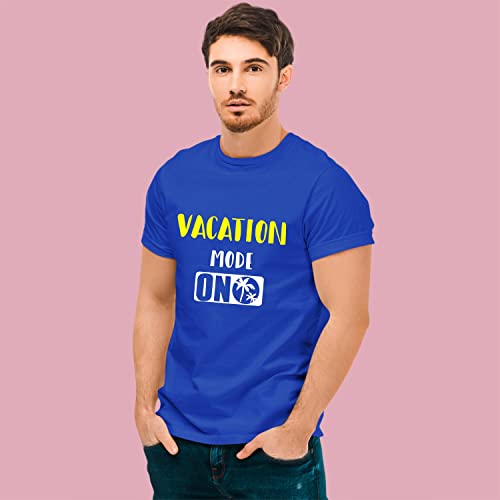 Image of Hangout Hub Men's Women's Boy's Girl's Round Neck T-Shirt Vacation Mode ON Printed-Blue Color-Family Combo Tees