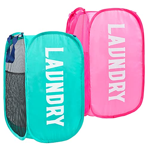 Pop-up Wäschekorb - 2er-Pack starker Wäschekorb aus Mesh, einfach zu öffnen und zusammenzufalten, Pop-up-Kleiderkorb ist ideal für das Kinderzimmer Cover