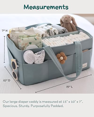 Image of Lily Miles Baby Diaper Caddy Organizer, Wipeable Diaper Organizer Basket with 8 Pockets for Newborn Essentials, Nursery Tote Bag for Changing Table & Car Organization (Willow Green, Large)