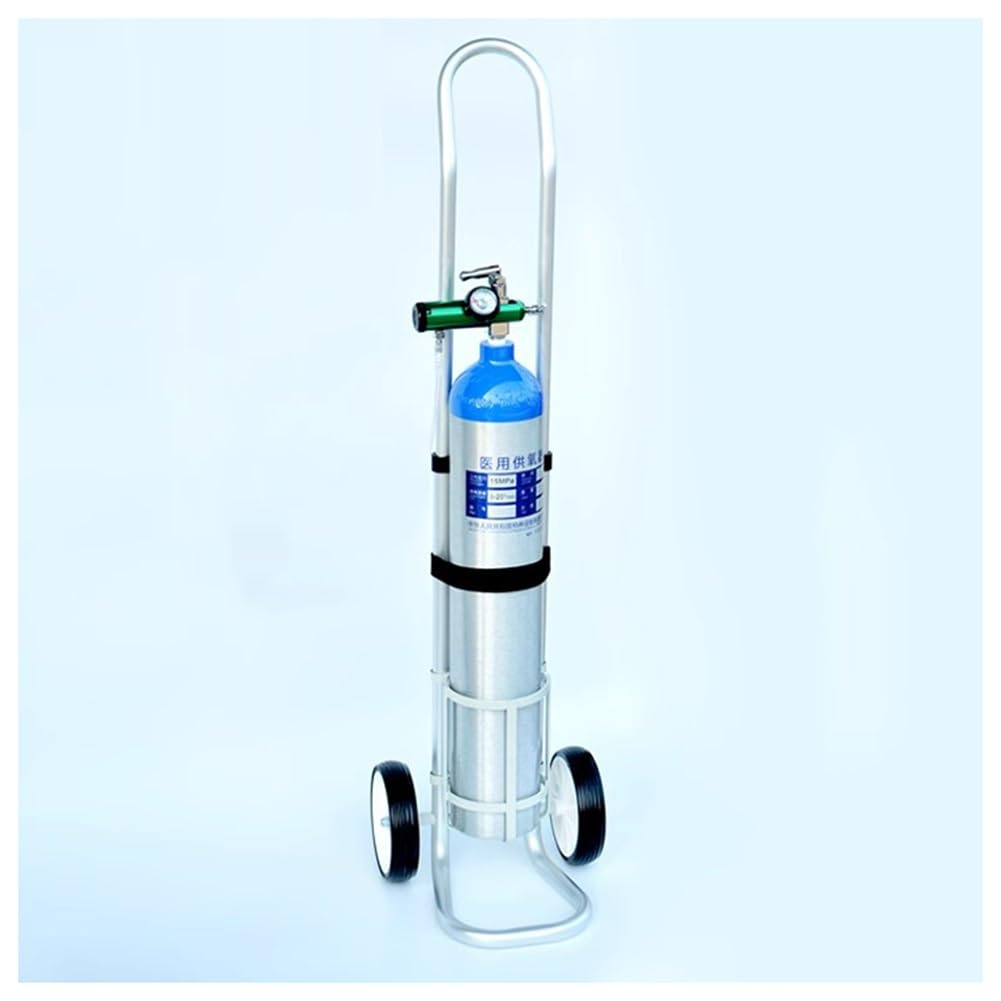 OWOHYG Portable Oxygen Cylinder Rack With Adjustable Height And Silent Wheels For Easy Transport.Silver-Diameter-14.6cm