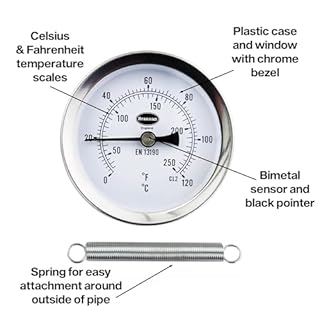 Brannan Termometro per tubi con clip - Termometro di bilanciamento del radiatore per tubi di acqua calda e radiatori