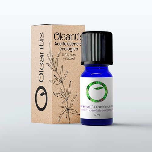 Oleantis Aceite Esencial Incienso Ecológico, 10ml, Certificado CAAE, Aceite Puro BIO Natural para Aromaterapia y Cuidado Personal. Ansiolítico y Relajante, Antiséptico y Expectorante. Meditativo.