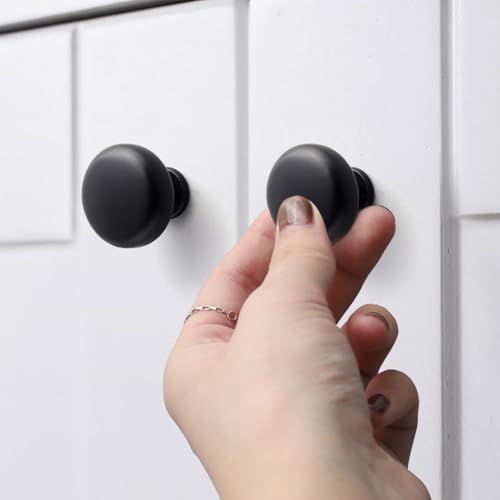 Image of 5-Pack Cabinet Knob Pulls, Kitchen Cabinet Matte Black Zinc Alloy Knob Drawer Pulls, Matte Black Dresser Knob Drawer Pulls, Kitchen Cabinet Knobs Solid Round Pulls. (Black)