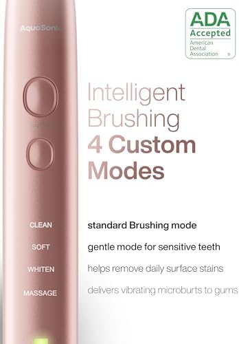 Bild 3 - Aquasonic Vibe Serie Ultra Aufheller Zahnbürste - ADA Geprüfte elektrische - 8 Bürstenköpfe & Reiseetui - Ultra Sonic Motor & kabelloses aufladen - 4 Modi mit Smart Time – Satin Rose Gold
