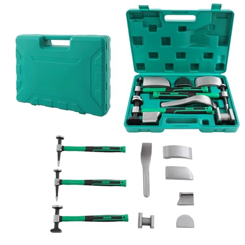 Konfiur Karosserie Ausbeul Werkzeug Set, 9-tlg Hammerset Ausbeulwerkzeug Satz mit Kugelhammer, Hammerset Ausbeulwerkzeug satz für Paintless Dent Repair an Auto & Motorrad