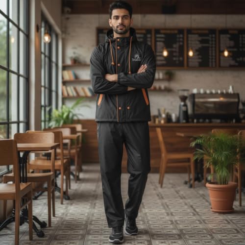 Image of Trustous Men's Waterproof Raincoat Suit with Hood | Jacket & Pant Rainwear Set | Full Body Waterproof Raincoat for Men | Outdoor Monsoon Wear | Lightweight Premium Rain Suit.