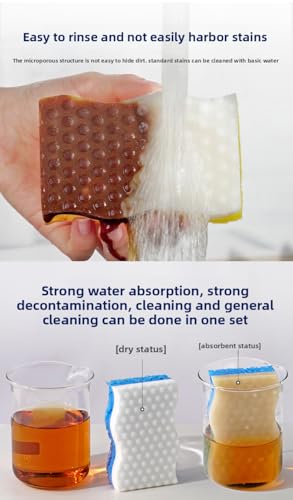 Image of Ampang Wave-Shaped Scrub Sponges for Kitchen Cleaning - Nano Sponge & High-Foam Seaweed Cotton, Non-Scratch, Dishwasher Safe, Ideal for Washing Dishes & Daily Household Tasks (5, Yellow)