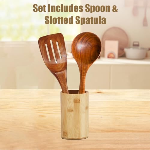 Zenxylo Wooden Spoons for Cooking & Cooking Spatula Turner Set, Premium Teak Wooden Cooking Utensils Set, Wooden Mixing Spoon - image 2