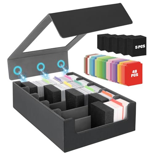 Image of AOBOPLE Trading Card Storage Box,3900+Card Box Storage with 48 Dividers and 5 Foam Supporters PU Leather Magnetic Card Box for MTG TCG Magic and Sport Cards,Great Gift for Card Collectors