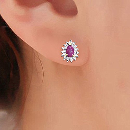 RYLOS Matching Jewelry For Women 14K Yellow Gold Diamond & Star Ruby Matching Earrings, Pendant Necklace and Ring Set - with 18" Chain 6X4MM Jewelry For Women Womens Jewelry Gold Jewelry - Afbeelding 4