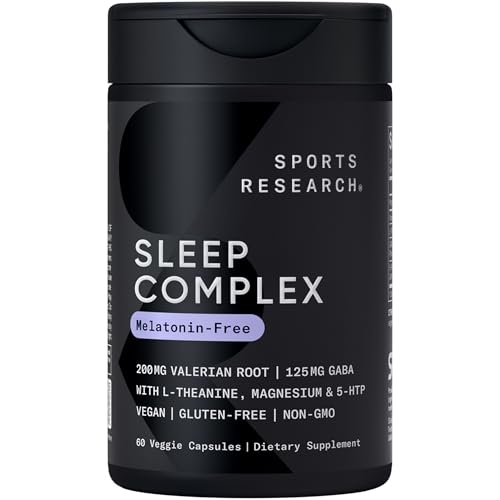 Sports Research® Sleep Complex- Melatonin-Free Vegan Capsules - with Valerian Root, GABA, L-Theanine, Magnesium & 5-HTP - 30 Servings