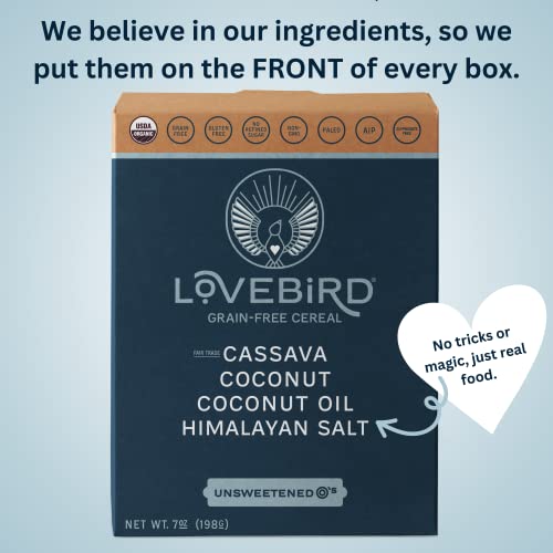Lovebird Gluten Free Cereal - Organic Grain Free Cereals Paleo Aip Dairy Free Keto Friendly No Refined Sugar Healthy Snacks For Kids, Adults (Unsweetened, 4 Pack) #TOP3