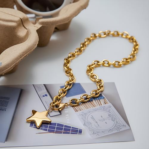 Heart/Star Pendant Necklace for Women 18K Gold Choker Necklaces Chunky Charm Necklaces Statement Necklace Trendy Jewelry3