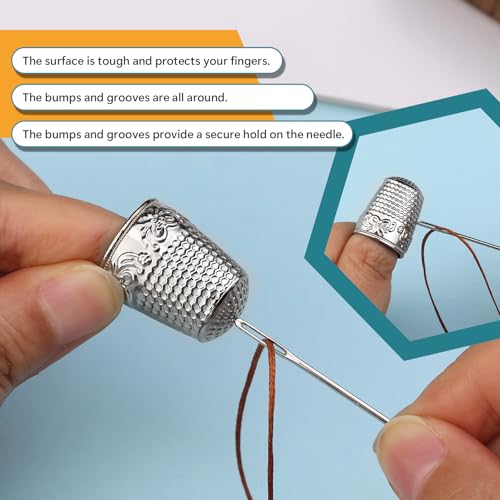 image for ZMAAGG 4PCS Sewing Thimbles for Hand Sewing, Metal Finger Protector, Q