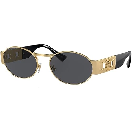 Versace Unisex Sunglasses Matte Gold Frame, Dark Grey Lenses, 56MM
