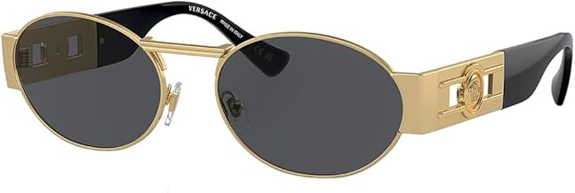 Gafas de Sol Unisex Versace Marco Dorado Mate, Lentes Gris Oscuro, 56MM