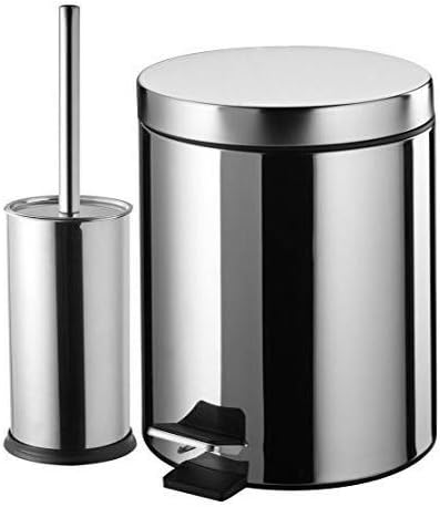 ESH EQUIPEMENT Bathroom Bin 3 Litres Stainless Steel with Pedal Bin + Toilet Brush in Polished Stainless Steel