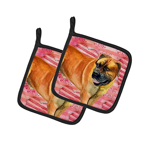 Caroline's Treasures BB9733PTHD Boerboel Mastiff Love Pair of Pot Holders, Red Kitchen Heat Resistant Pot Holders Sets Oven Hot Pads for Cooking Baking BBQ, 7 1/2 x 7 1/2