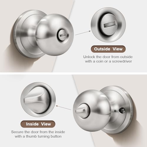 Lepushom 1 Pack Privacy Door Knob with Lock Brushed Nickel, Keyless Door Knob Interior for Bedroom and Bathroom, Easy Install Round Knob for Standard Doors by Lepushom - Used condition - Image 3