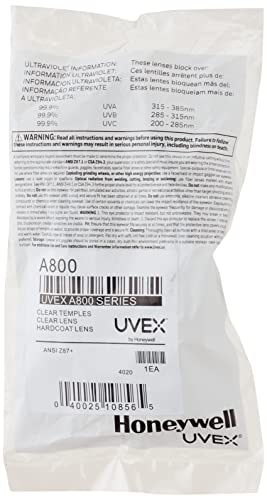 Óculos de segurança Uvex Honeywell Home UVEX da Honeywell Série A800, lentes transparentes com reves