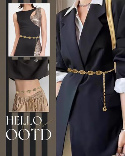 Image of PALAY Boho Waist Belt for Women Golden Concho Belt Saree Waist Metal Concho Western Fashion Conchos Adjustable,29.53 inches +19.69 inches