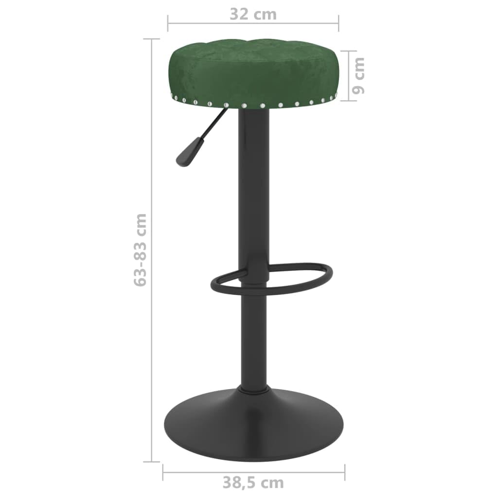 Lot de 2 tabourets de bar en velours vert foncé avec repose-pieds, réglables en hauteur, pivotants, avec dossier et accoudoir, idéal pour cuisine, salle à manger, comptoir et table de bar