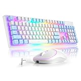 MageGee V550 Wireless Gaming Keyboard and Mouse, 2.4G Full-Sized RGB LED Computer Keyboards with Transparent Shell, Rechargeable Quiet Cordless Mouse & Keyboard Combo for Laptop/PC (Blue & White)