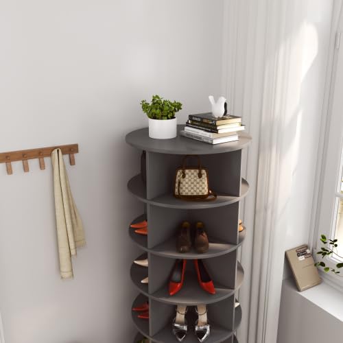 Image of HKLYRHIMO Rotating Storage Rack-American Design White-7-Tier Spinning Storage Rack,Free Standing 360 Revolving Shoe Organizer-for Bedroom,Livingroom,Hallway. (Gray,6-Tier with Base)