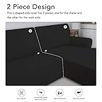 PureFit Super Stretch Sectional Couch Covers - 2 pcs Spandex Non Slip Sofa Covers with Elastic Bottom for L Shape Sectional Sofa Couch, Great for Kids & Pets (3 Seat Sofa + 3 Seat Chaise, Black) - Image 5