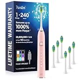 7AM2M Travel Electric Toothbrush for Adults&Kids, Type-C Charging Run for 120 Days, with 6 Brush Heads, 5 Modes&40000VPM Powered Rechargeable Toothbrush, Travel & Home Use (Pink)