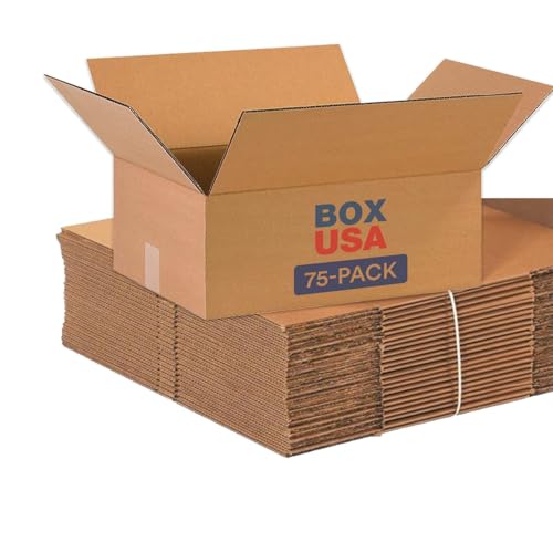 Image of BOX USA 16 x 12 x 6 Corrugated Cardboard Boxes, Flat 16 inchL x 12 inchW x 6 inchH, Pack of 75 | Shipping, Packaging, Moving, Storage Box for Home or Business, Strong Wholesale Bulk Boxes