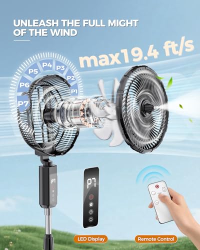 Outdoor Misting Fan, 12-Inch 20000mAh Outside Water Cooling Fan for Patios Bedroom, 2 In 1 Portable Standing & Tabletop Oscillating Fans with Mister Kit, Mist Fans with Remote/Spray/7 Gear/Timer - image 3