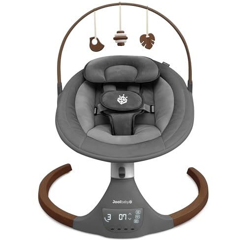Jool Baby Nova Nature Baby Swing for Newborns with Natural Wood Toys, Electric Motorized Infant Swing, Bluetooth Music, Remote (Slate)