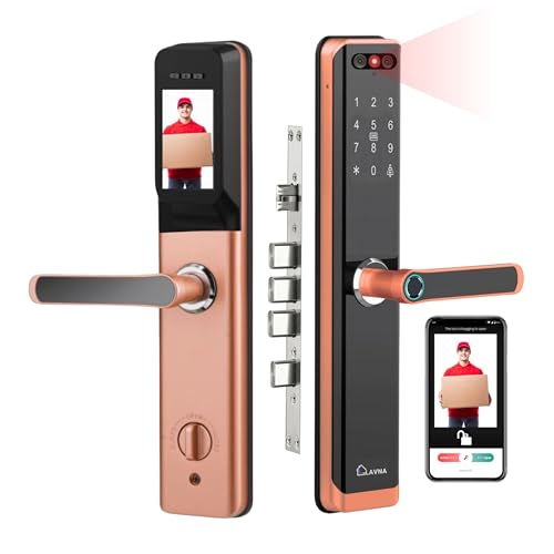 LAVNA Smart Door Lock | 8 Way Unlock | Face, Fingerprint, Mobile App, WiFi + Bluetooth, Card, OTP, PIN and Key Access | Built-in Camera N Screen | 5 B