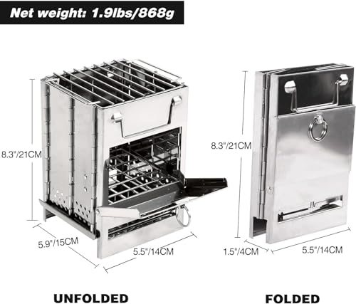 Wood-Burning-Camp-Stove-Camping-Stove-Folding-Camp-Mini-Stove-Rocket-Stove-Folding-Stove-Portable-Backpacking-Stainless-Steel-Light-Folding-Stove-for-Outdoor-Tent-Camping-Picnic-BBQ