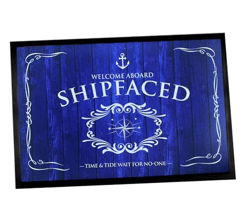Artylicious Personalised Boat Mat - Nautical Compass Blue Printed Boat/Yacht Fishing Door Mat (60 X 40 Cm)