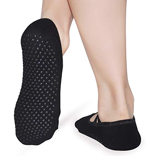 Meias femininas antiderrapantes com barra da Gripper Pilates – 2 pares de meias antiderrapantes anti