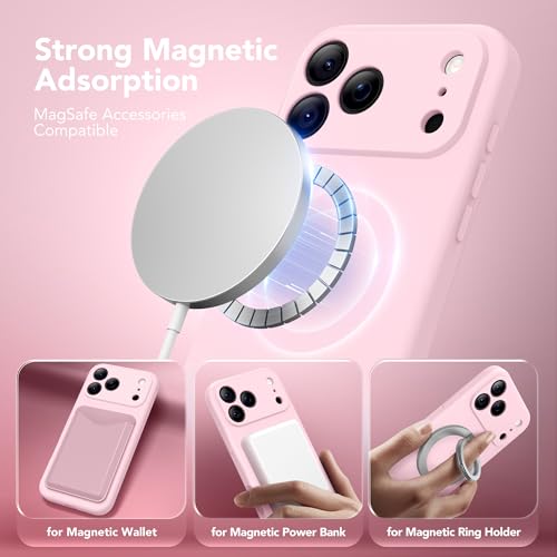 Image of Magnetic for iPhone 17 Pro Max Case, Compatible with MagSafe, [Full Camera Protection][Screen Protector] Silicone Shockproof Protective Phone Case for iPhone 17 Pro Max 6.9 inch, Chalk Pink
