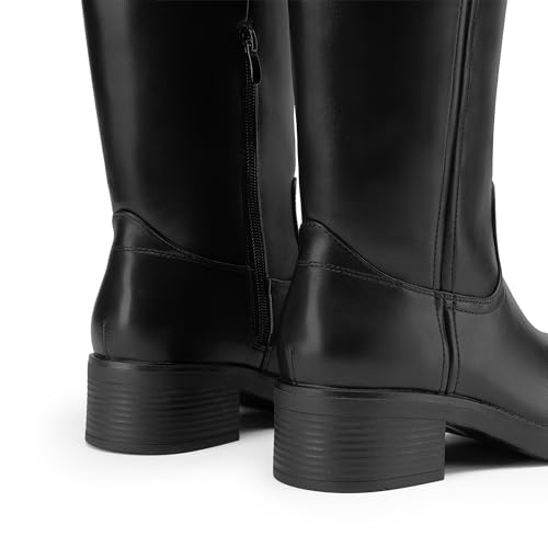 DREAM PAIRS DREAM PAIRS Womens Knee High Boots Square Toe Platform Chunky Block Heel Banana Campus Boots for Women Comfortable Low Heel Side Zipper Womens Riding Tall Boots,Size 7,Black,DWUMKB2539