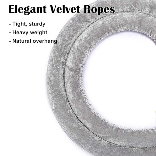 4 Pack Velvet Stanchion Rope Grey, Hanging Velvet Ropes Red Carpet Party Decoration, Crowd Control Barrier Queue Line Rope with Hook(Gold Hook,1m/3.3ft)